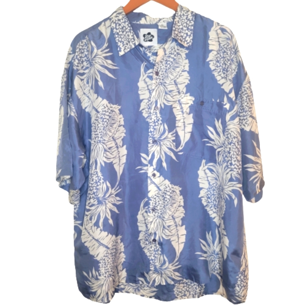 HILO HATTIE SILK TROPICAL PRINT BUTTON DOWN SHIRT